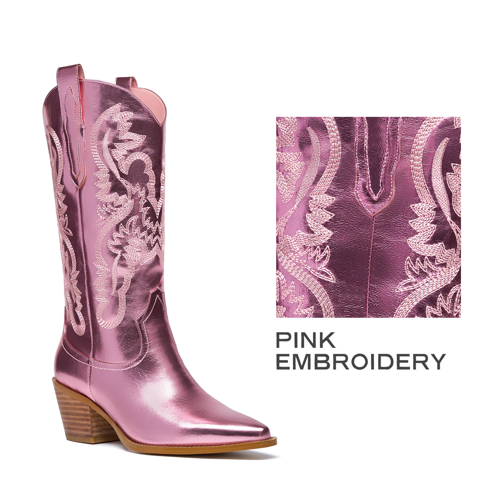 Embroidered Metallic Western Cowgirl Boots