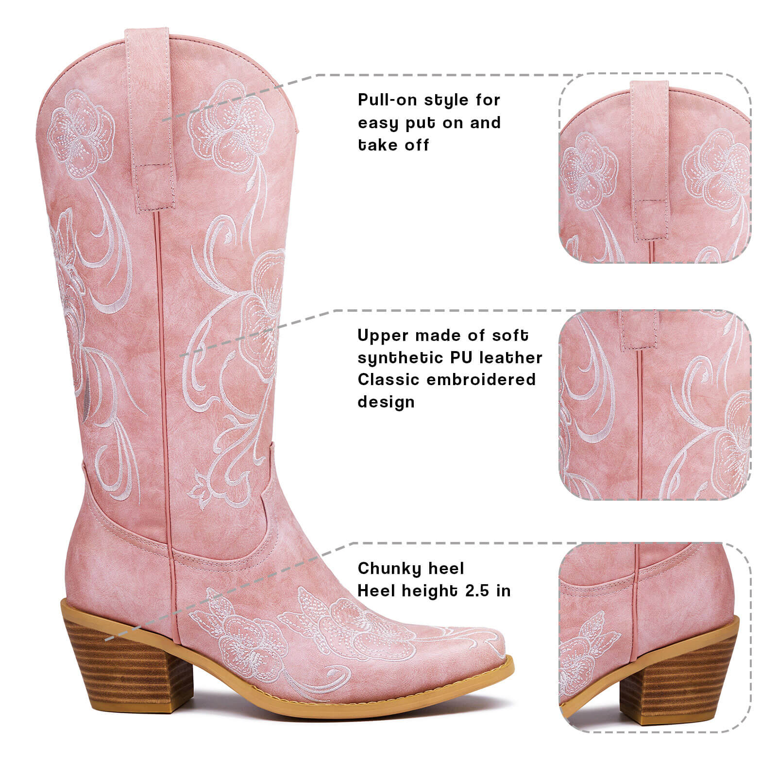 Floral Embroidered Cowboy Boots for Women