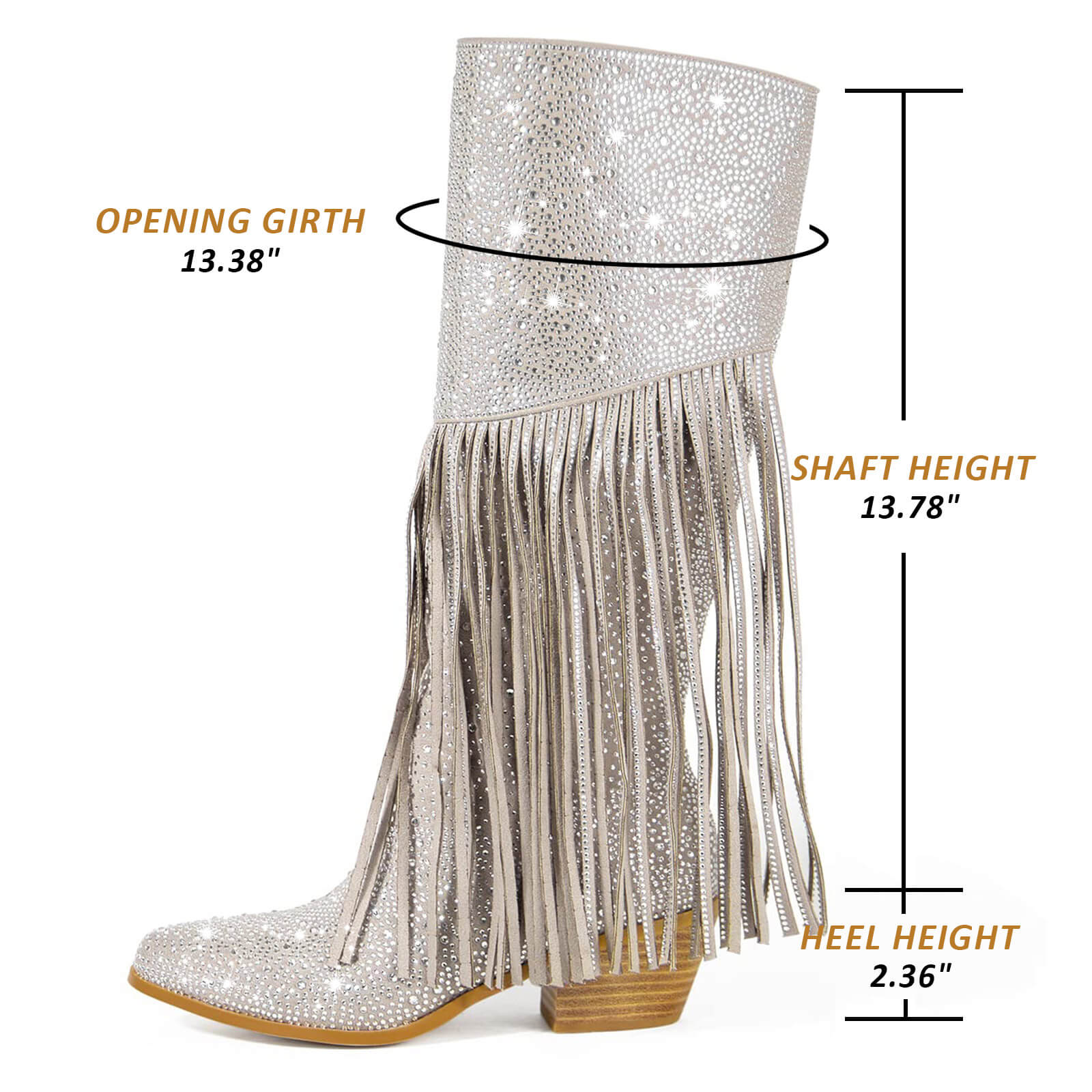 Women's Rhinestone Fringe Knee High Cowboy Boots