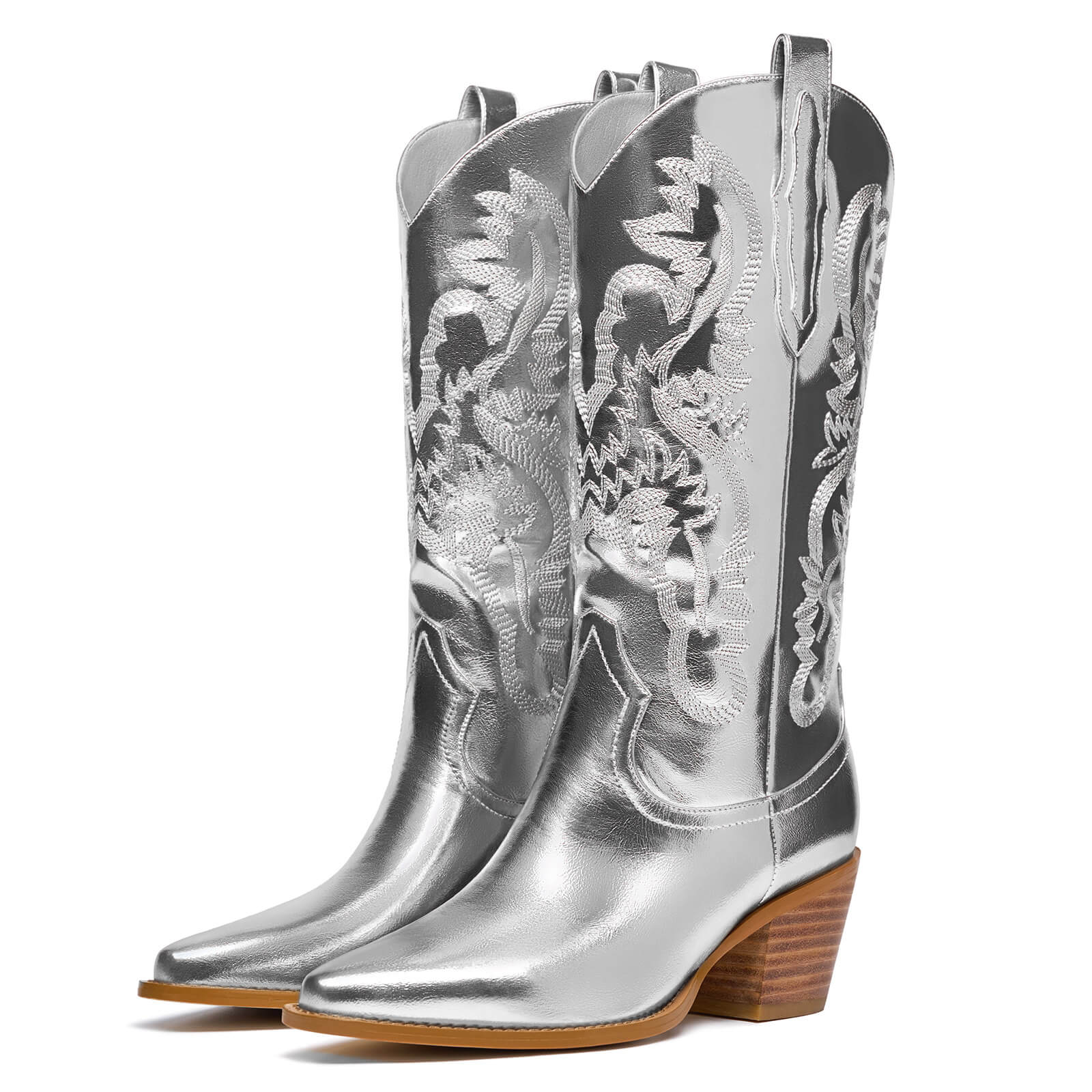 Embroidered Metallic Western Cowgirl Boots