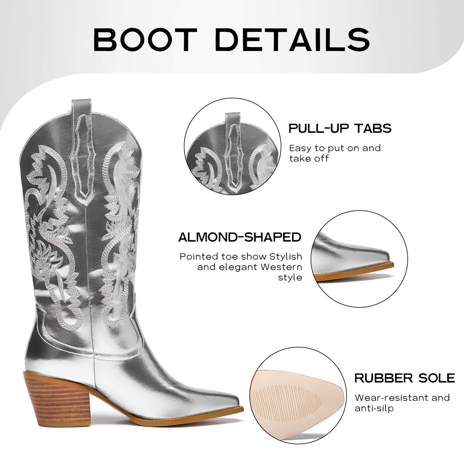 Embroidered Metallic Western Cowgirl Boots