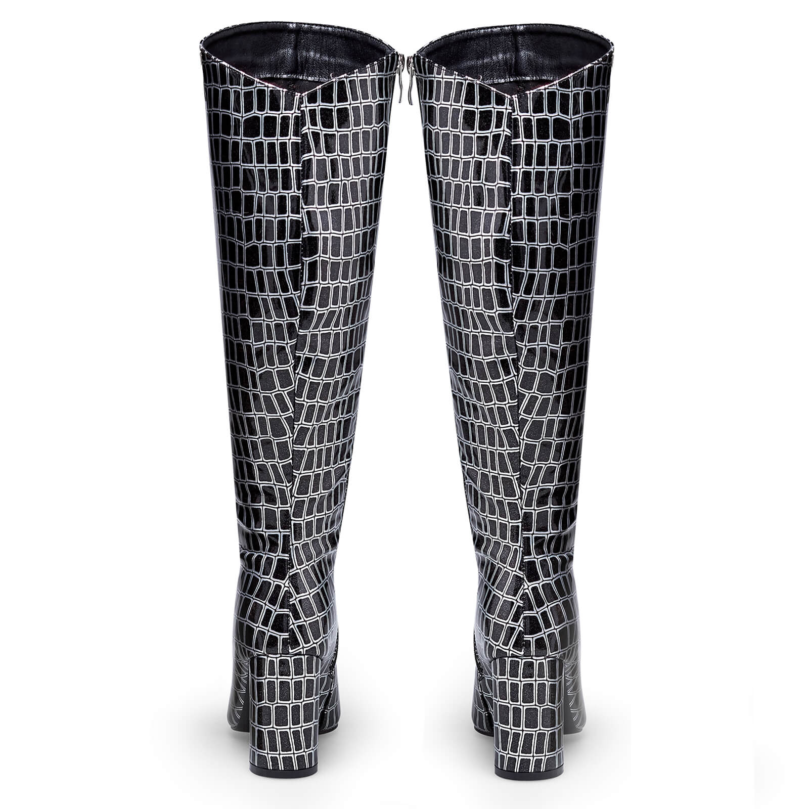 Sexy Alligator-Embossed Pointed Toe Knee High Boots