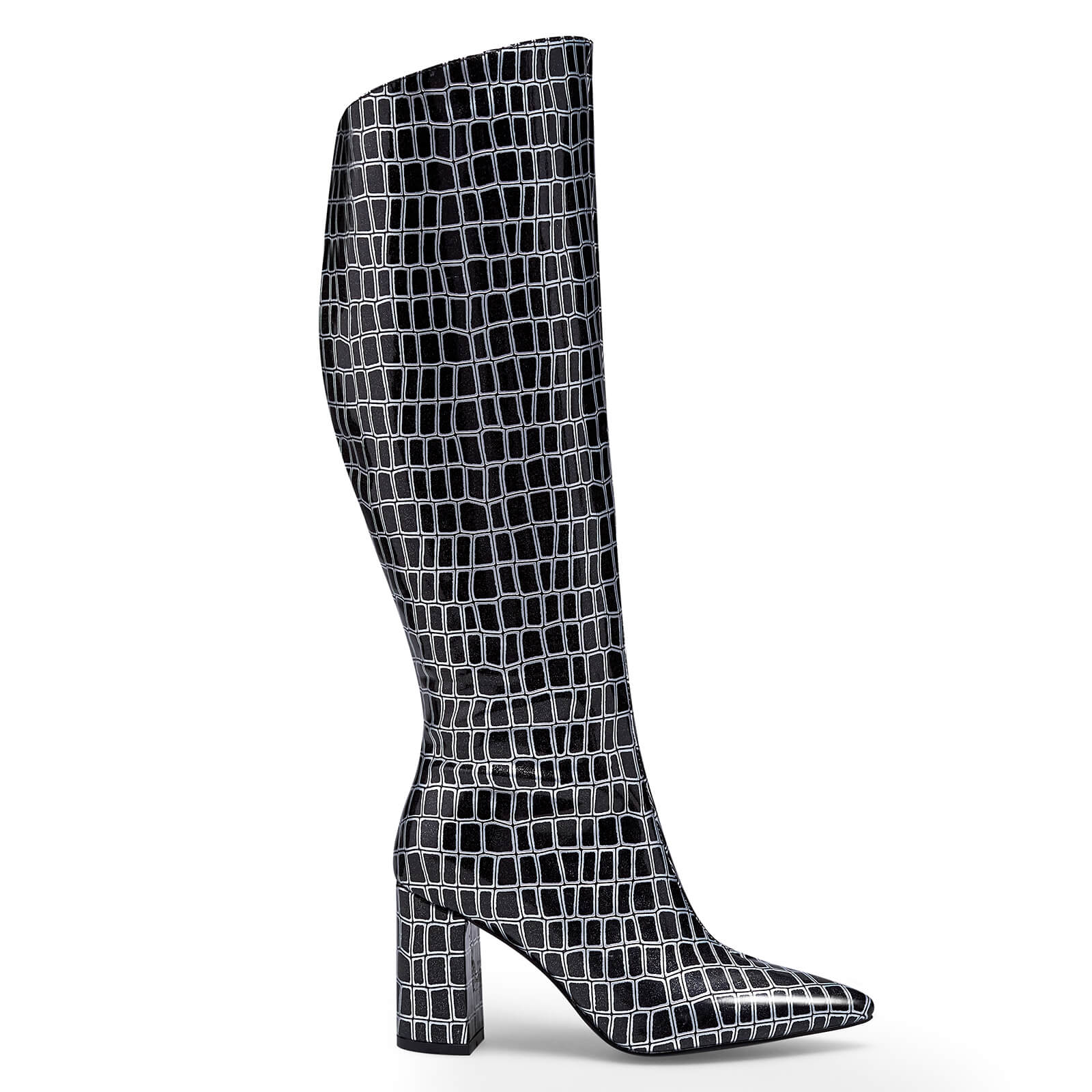 Sexy Alligator-Embossed Pointed Toe Knee High Boots