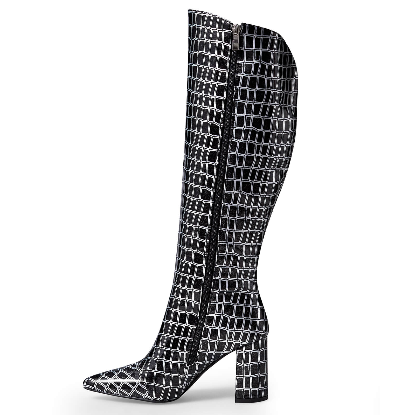 Sexy Alligator-Embossed Pointed Toe Knee High Boots