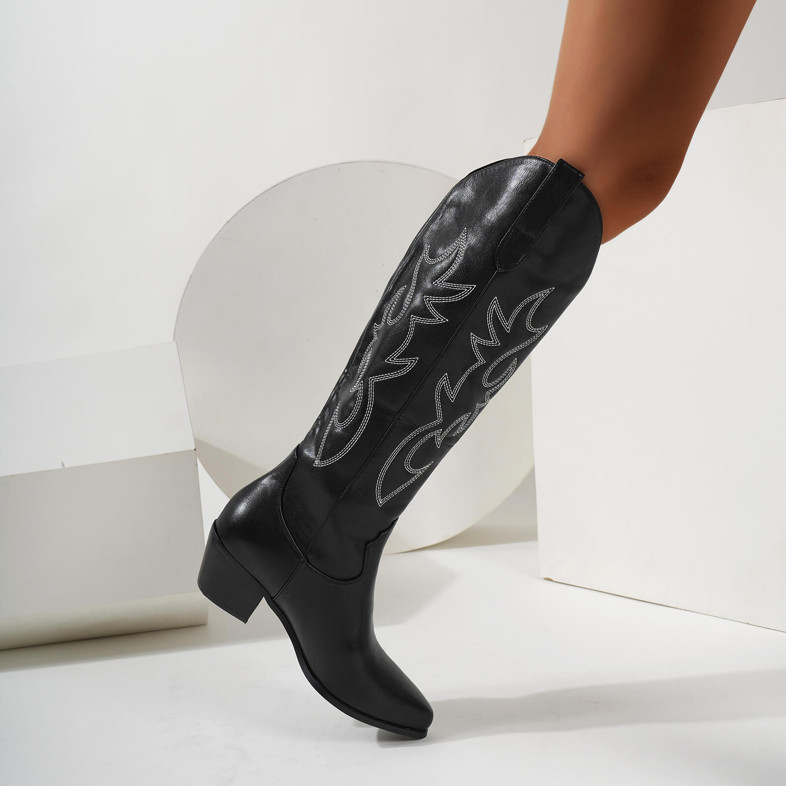 Western Embroidery Pointed Toes Knee High Cowboy Boots