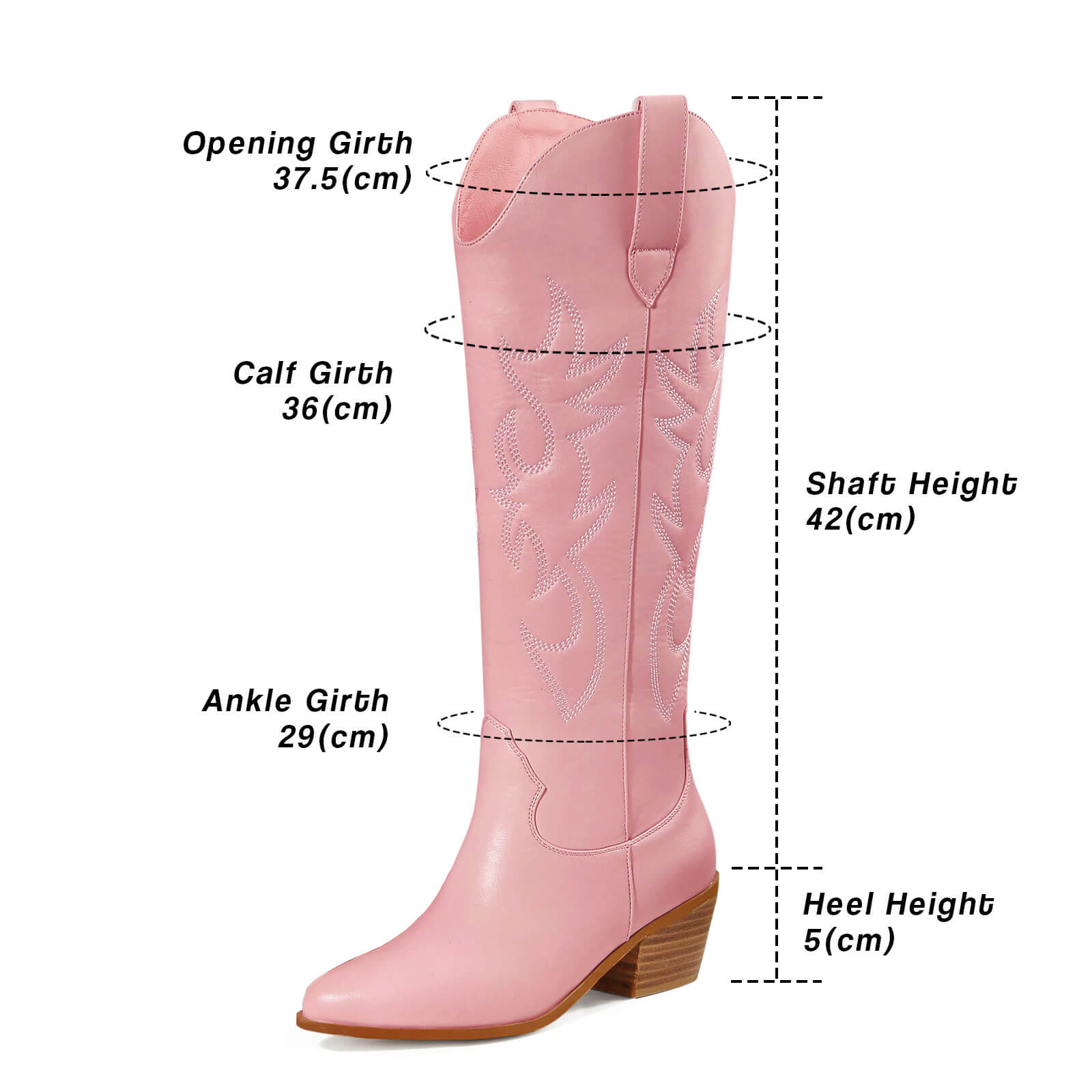 Western Embroidery Pointed Toes Knee High Cowboy Boots