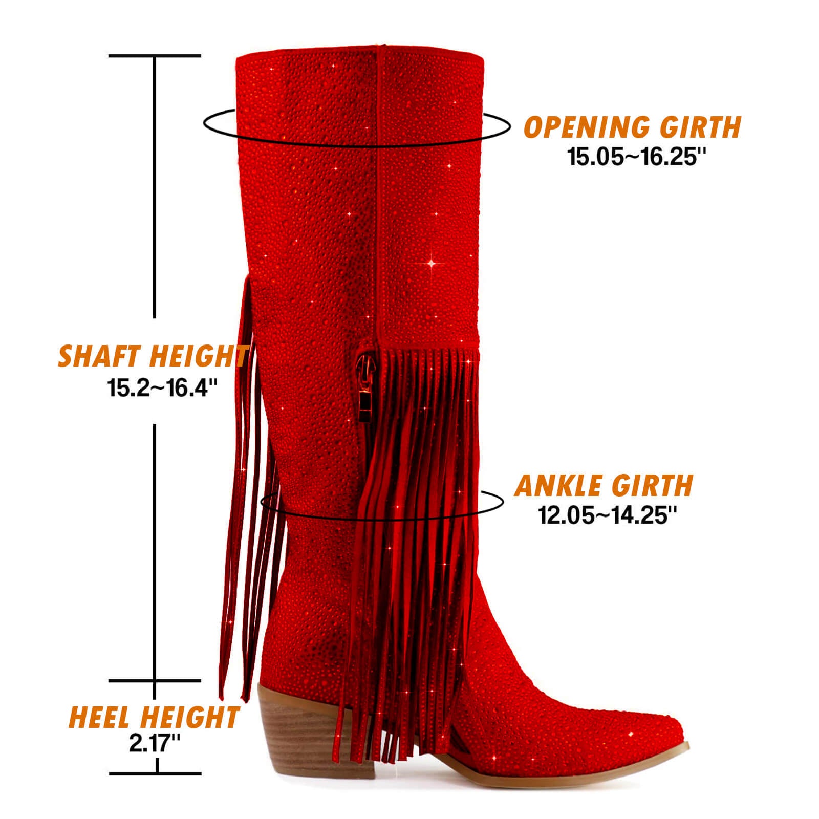 Women's Rhinestone Fringe Knee High Cowboy Boots