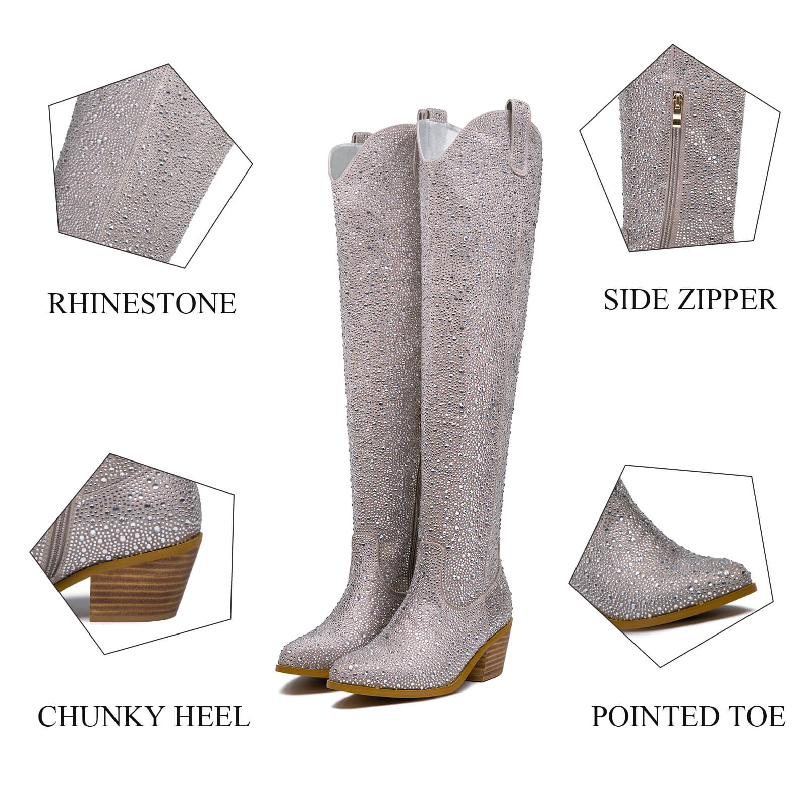 Women's Rhinestone Knee High Cowboy Boots