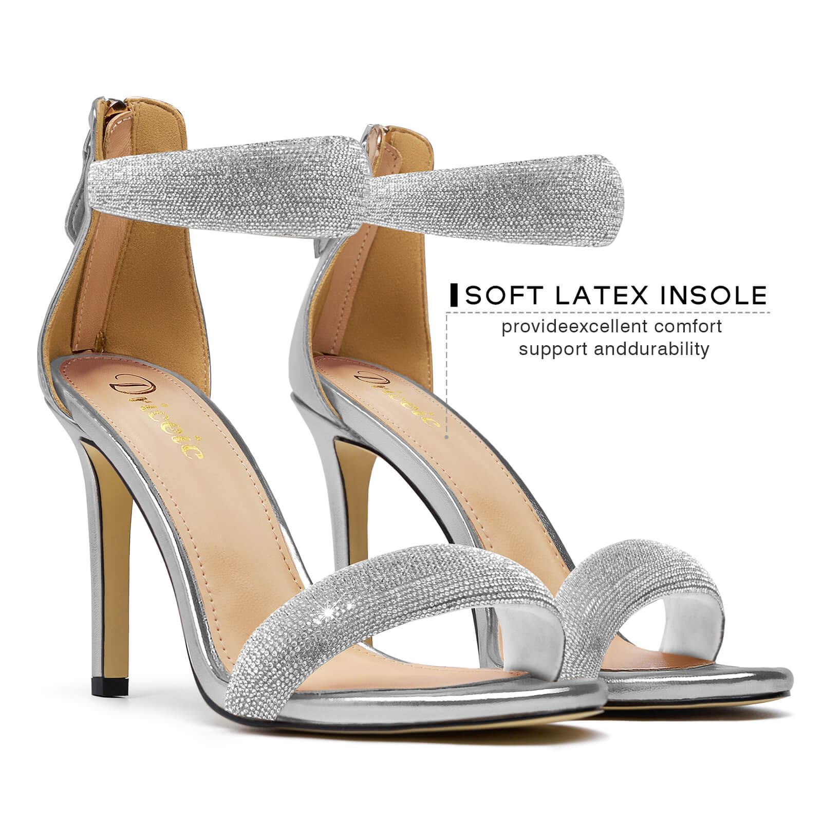 Women's Gold Pump Open Toe Heel Sandals Dressy Heels Ankle Strap Strappy Rhinestone Sparkle Glitter Heels for Women Puff Metallic Wedding Shoes