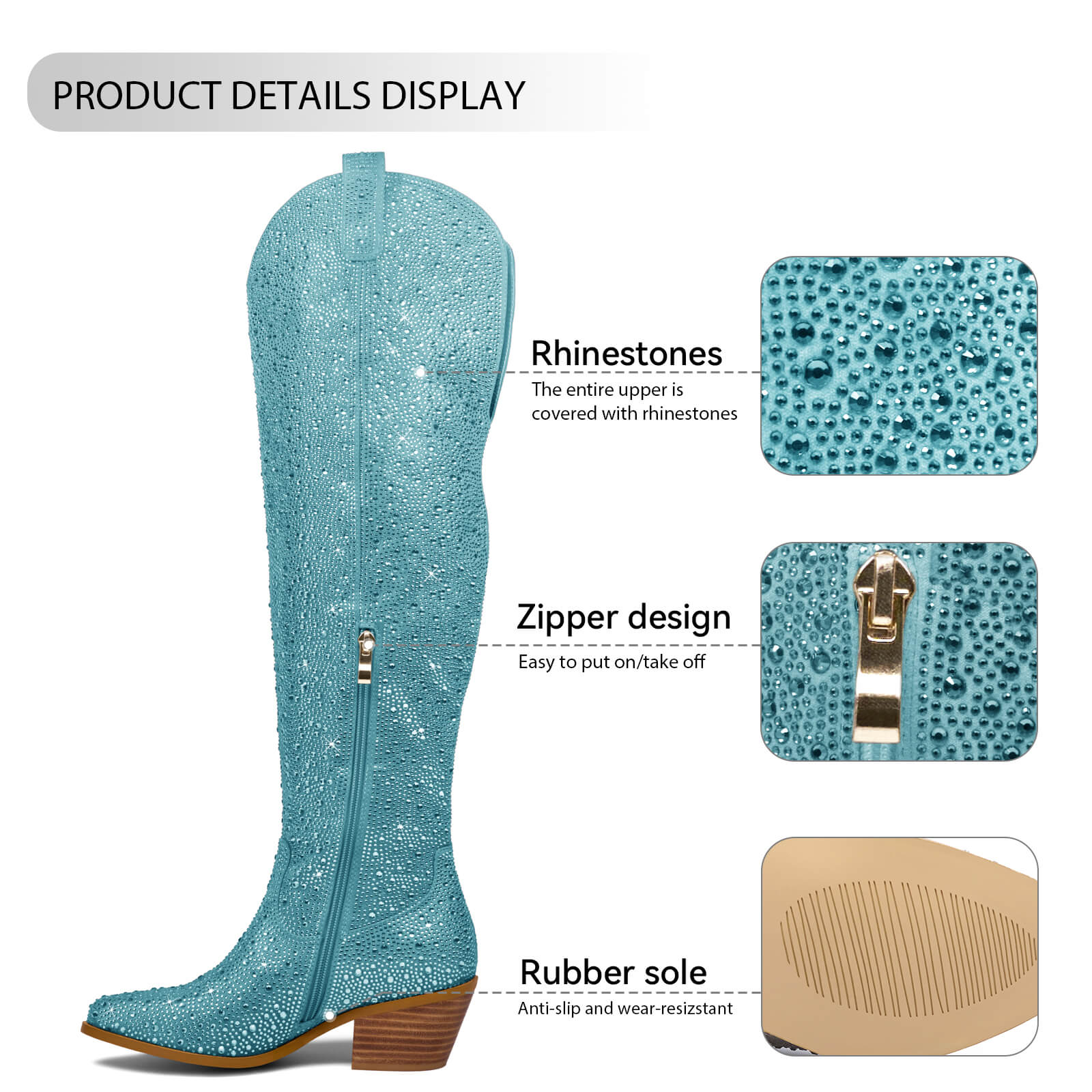Women's Rhinestone Over Knee Cowboy Boots